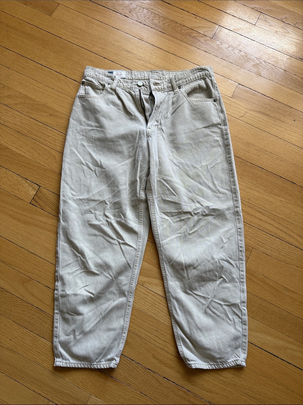 Neutral Beige High-Rise Barrel Jeans